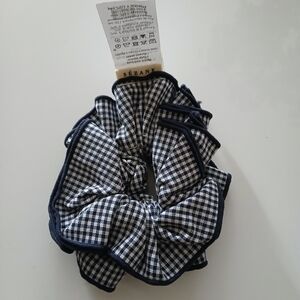 Sezane Navy and White Checkered Scrunchie